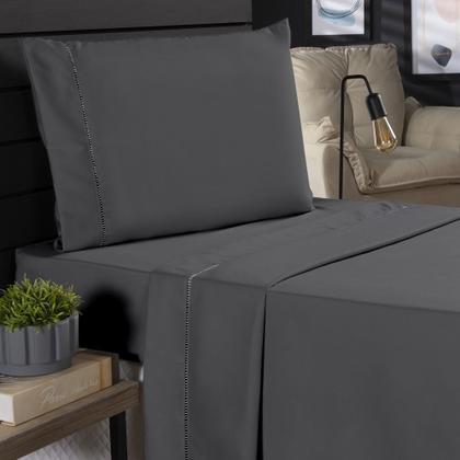 Imagem de Jogo de Cama Classic Solteiro Percal 400 Fios Ponto Palito 03 Peças, Antiácaro, Antipilling com Toque Macio