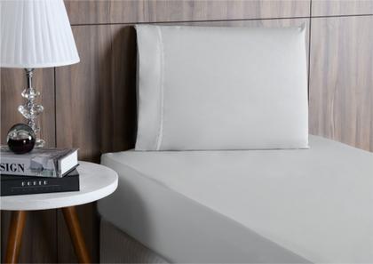 Imagem de Jogo de cama lençol solteiro 2 peças algodão percal 180 fios acabamento ponto palito - cinza