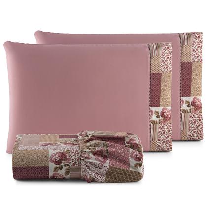 Imagem de Jogo de Cama Refúgio Queen Percal Algodão Luxo 3 Peças Floral Rosê