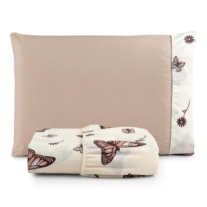 Imagem de Jogo de Cama Refúgio Solteiro Percal Algodão Luxo 2 Pçs Borboletas Marrom