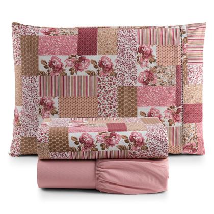 Imagem de Jogo de Cama Refúgio Solteiro Percal Algodão Luxo 3 Pçs Floral Rosê