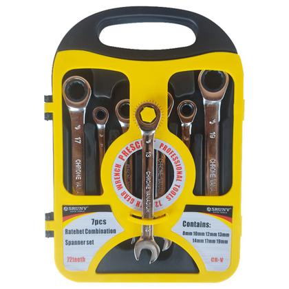 Imagem de Jogo de Chaves Combinada Com Chave Catraca Com 7 Peças 8mm 10mm 12mm 13mm 14mm 17mm 19mm