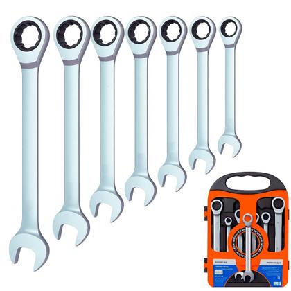 Imagem de Jogo de Chaves Combinadas com Catraca 7 Peças 819 mm em Aço Cromo Com Estojo