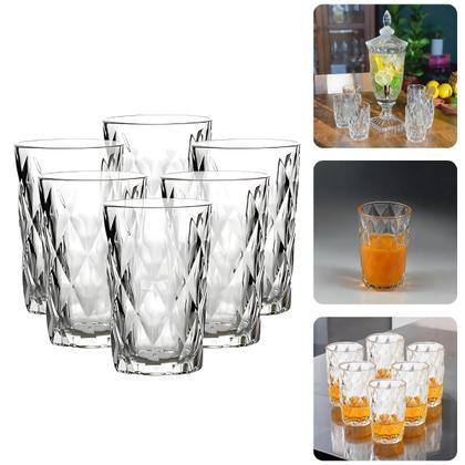 Imagem de Jogo De Copo De Vidro Diamante Para Agua Suco Bebidas Conjunto De 6 Copos Resistente Vidro Grosso Diamond Linha Premium 370ml