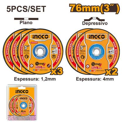 Imagem de Jogo de Discos de Corte e Desbaste para Metal 5 Peças INGCO