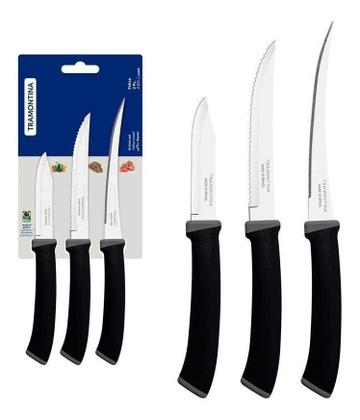 Imagem de Jogo De Facas 3 Peças em Aço Inox para Cortar Frutas e Legumes Felice Preto