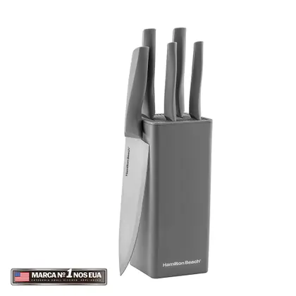 Imagem de Jogo de Facas Inox Hamilton Beach Square Com Suporte 6 Peças
