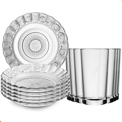 Imagem de Jogo de Jantar 12 Peças de Vidro  6 Pratos 6 Copos  Design Elegante com Alto Relevo