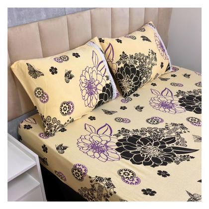 Imagem de Jogo de Lençol de Malha Casal 3 peças Estampado 100% Algodão Elástico Fronha c/ Zíper