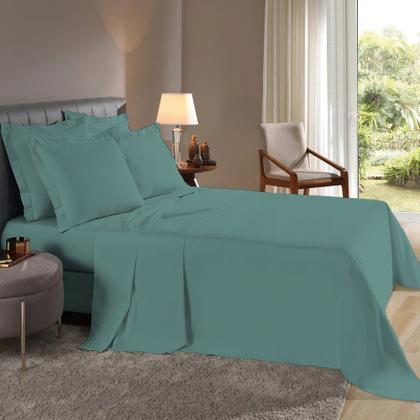 Imagem de Jogo de Lençol King 4 peças Fronhas c/ Abas e Cima Bainha Percal Flex 400 Fios Toque Macio