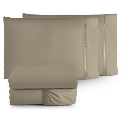 Imagem de Jogo de Lençol Liso Queen 4 Peças 180 Fios Algodão Caqui