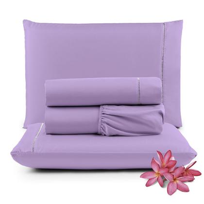 Imagem de Jogo de Lençol Micropercal 400 Fios Padrão 4 Peças Barato - Lilás - 100% Poliéster