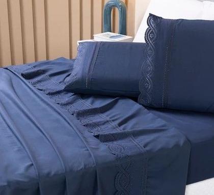 Imagem de Jogo de Lençol Queen 200 fios 3 Peças Bordado Inglês com Lese