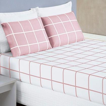 Imagem de Jogo De Lençol Solteiro Austin Micropercal 200 Fios - 2 Peças Cor Xadrez Rosa