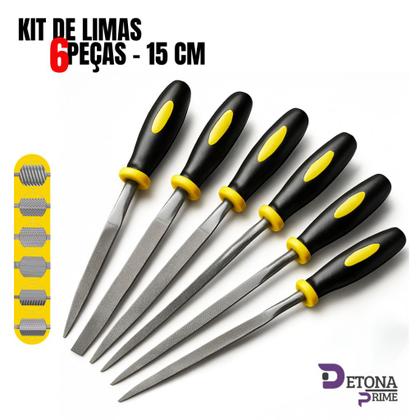 Imagem de Jogo De Limas Agulha 6 Peças Com Cabo Emborrachado Profissional Bomvink