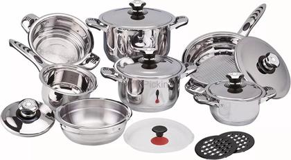 Imagem de Jogo De Panelas Alemã Aço Cirúrgico c/ Tampas de Inox - 23 Peças!