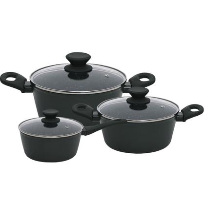 Imagem de Jogo de Panelas Antiaderente Ceramica Cooktop Fogão Indução Kit 3 Peças Conjunto Marmol