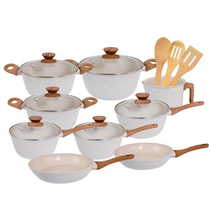 Imagem de Jogo de Panelas Antiaderente Cerâmico Fogão Indução Kit 12 Peças Vanilla Cook Marmol