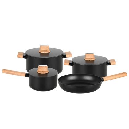 Imagem de Jogo de Panelas Conjunto Antiaderente Cerâmico Alumínio Forjado Concept Wood Kit 4 Peças