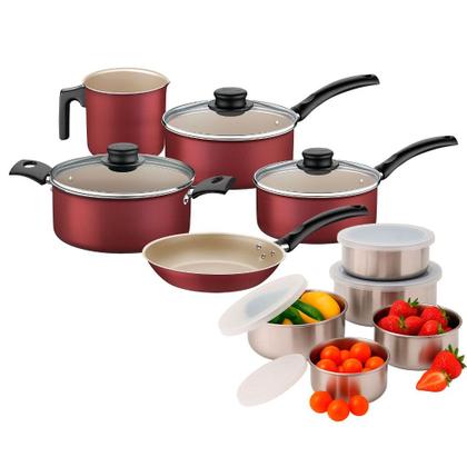 Imagem de Jogo de Panelas Tramontina Turim Alumínio 5 Peças e Conjunto de Tigelas inox 5 peças