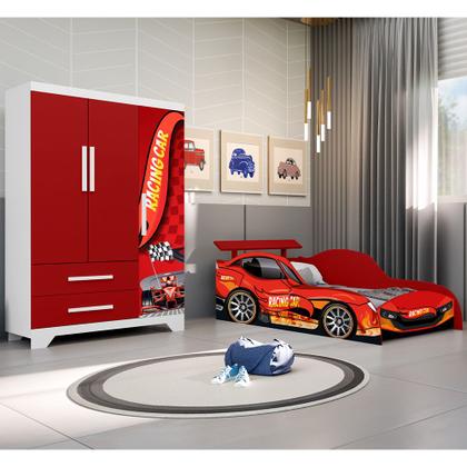 Imagem de Jogo De Quarto Infantil - Cama E Guarda Roupa Carro - Vermelho