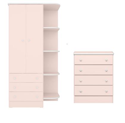 Imagem de Jogo de Quarto Infantil Doce Sonho com Guarda Roupa 2 Portas e Cômoda 4 Gavetas Rosa - Qmovi