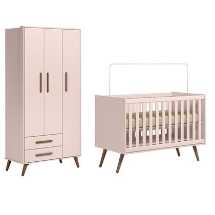 Imagem de Jogo de Quarto Q Encanto Retrô Guarda Roupa e Berço Rosa