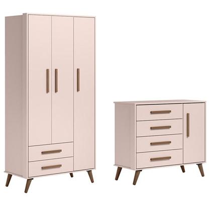 Imagem de Jogo de Quarto Q Encanto Retrô Guarda Roupa e Cômoda Rosa