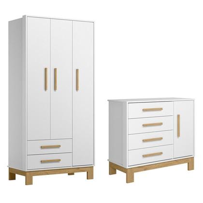 Imagem de Jogo de Quarto Q Encanto Slim Guarda Roupa e Cômoda Branco