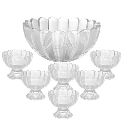 Imagem de Jogo de Sobremesa de Vidro Conjunto 7 Peças Kit com 6 Taças Geneva Transparente Wolff
