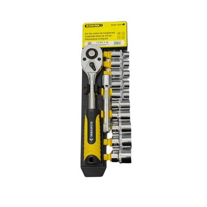 Imagem de Jogo De Soquete Sextavado 10-22MM Com Chave Catraca Reversivel 1/2 Polegadas Extensão 12 Peças CRV