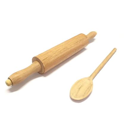 Imagem de Jogo de Utensílios de Madeira Rolo de Massa e Colher de Pau