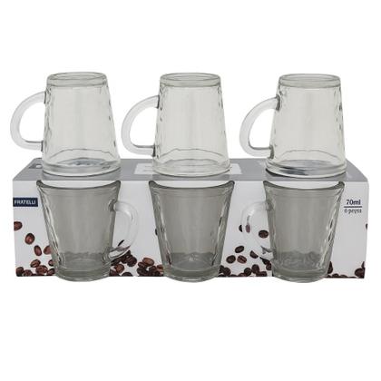 Imagem de Jogo de Xicara Coffee 6 peças Fratelli 70ml Ideal para cafés, chás e degustações Vidro Resistente