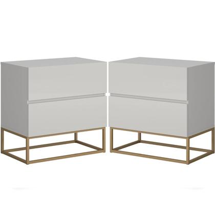 Imagem de Jogo Duas Mesas De Cabeceira Eros Off White Base Dourada