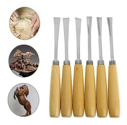 Imagem de Jogo Formão Goiva 6 Pcs P/ Esculpir Em Madeira Xilogravura