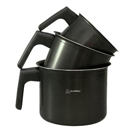 Imagem de Jogo Kit Conjunto de Leiteira Fervedor Canecao 3 peças Revestimento Antiaderente Preto com Preto Cabo de Baquelite