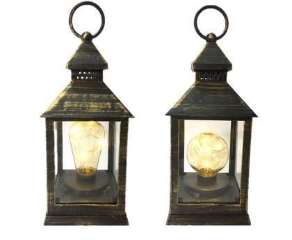 Imagem de Jogo Lamparina Decor Rústica LED Preto e Ouro Envelhecido 23cm 2 Peças - Master Christmas