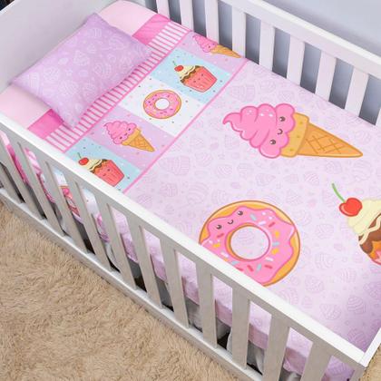 Imagem de Jogo Lençol Berço Americano 3 Peças Infantil Bebê Doces