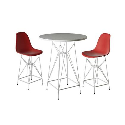 Imagem de Jogo Mesa Bistrô Eames Branca 60Cm 2 Banquetas Vermelha Base Ferro Branco - Cor: Branco
