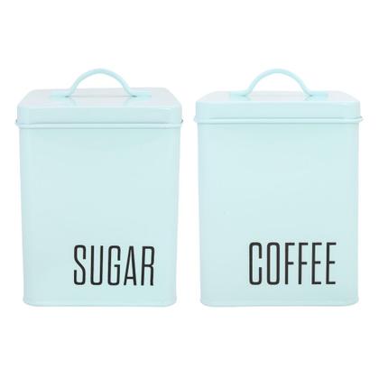 Imagem de Jogo Potes De Aço Lata Azul Porta Mantimentos Açúcar + Café