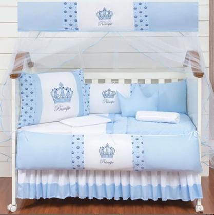 Imagem de Jogo protetor de berço coroa 11 peças menino com saia box azul