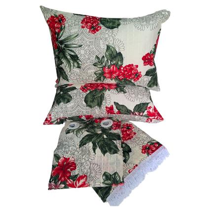 Imagem de Jogo Quarto Cobre Leito Colcha Casal Padrão 2 Porta travesseiros e Cortina 4 peças