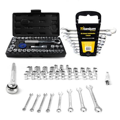 Imagem de Jogo Soquete 40 PÇS + Jogo Chaves Combinadas 8 PÇS