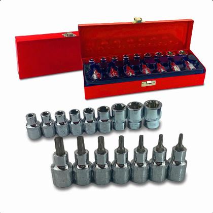 Imagem de Jogo Soquete Torx Macho E Femea Com Maleta Metalica 16 Peças