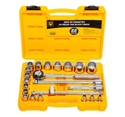 Imagem de Jogo Soquetes Estriado Com Catraca 22 Peças The Black Tools