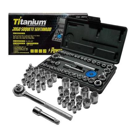 Imagem de Jogo Soquetes Sextavado C/ Catraca 40 Pcs C/ Estojo 5131/5414 - Titanium