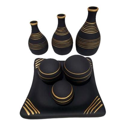 Imagem de Jogo Vasos Trio Garrafas E Centro Mesa 3 Esferas Fosca Black