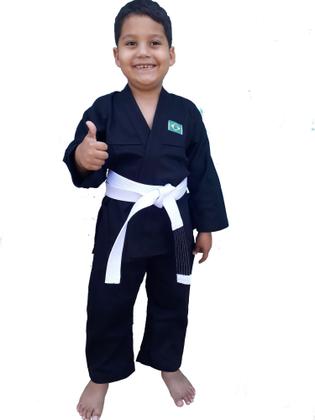 Imagem de Kimono Infantil Preto Para Jiujitsu Tamanho M1 Com Faixa Branca Com Ponta Preta