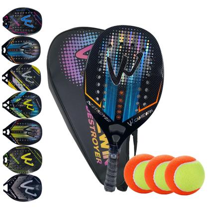 Imagem de Kit 01 Raquete Beach Tennis Carbono 3k Tratamento + 03 Bolas