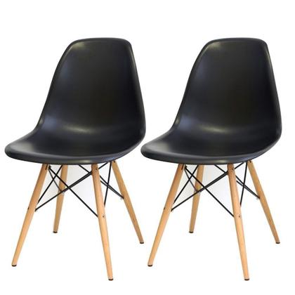 Imagem de Kit 02 Cadeiras Decorativas Eiffel Charles Eames Preto com Pés de Madeira - Lyam Decor